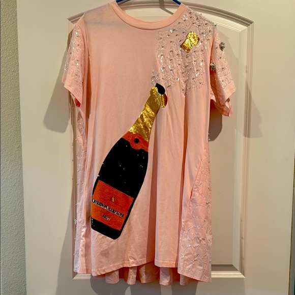 Dresses & Skirts - Pink Baby doll Party dress with Champagne Bottle Design
